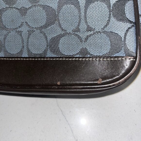 Vintage Coach Signature Demi Mini Hand Bag Blue Canvas Leather H4.8"×W8" 6094 - Picture 5 of 10